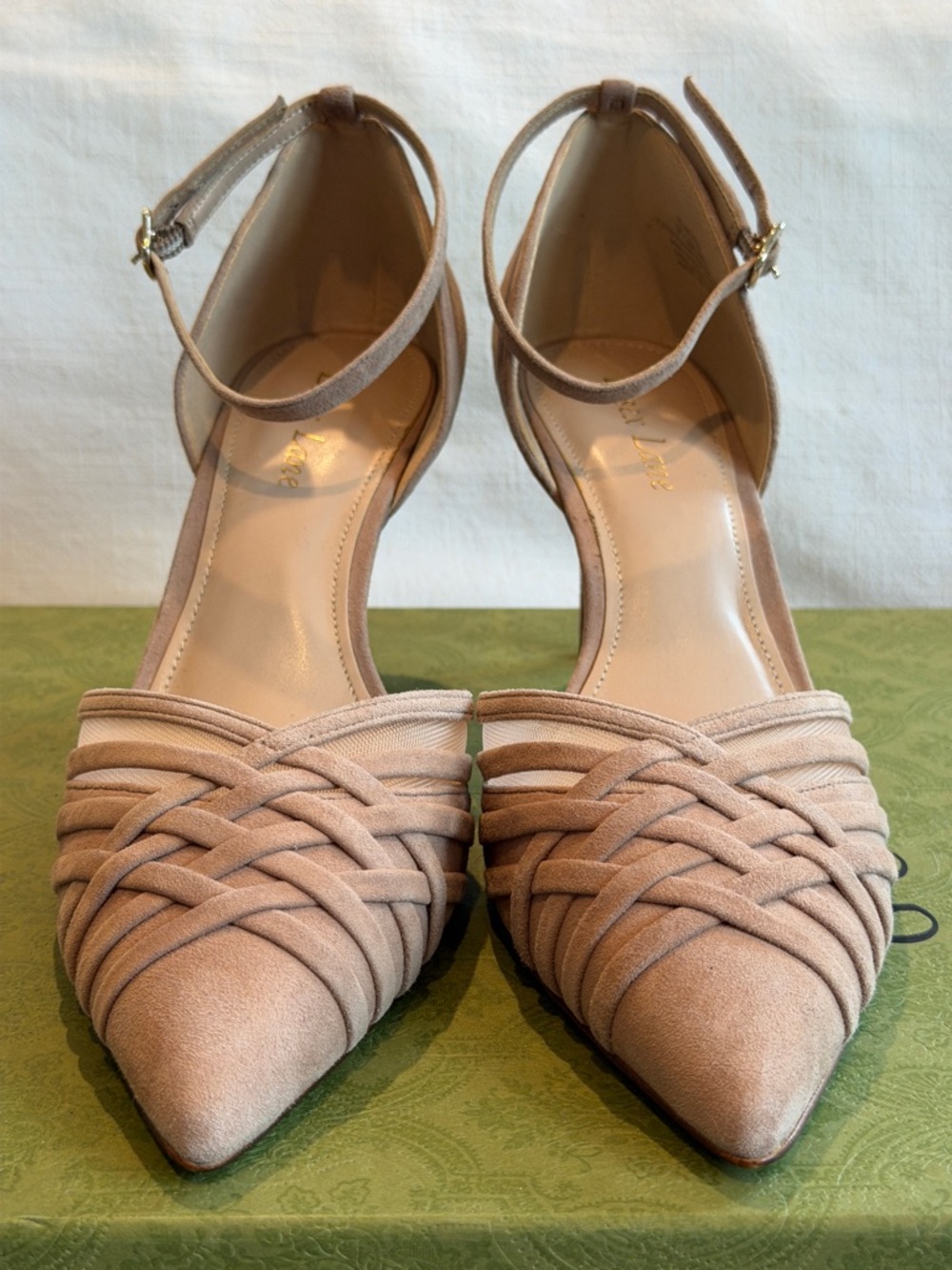 Essex Lane El Revina Pointed-Toe Ankle-Strap Heels in Blush Taupe